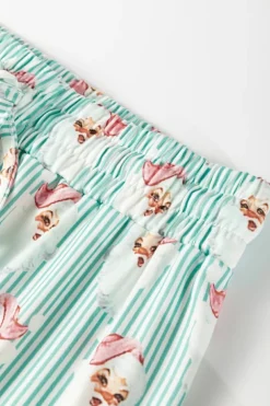 New Dear-Lover Santa Claus Striped Print Loose Fit Two Piece Lounge Set Green
