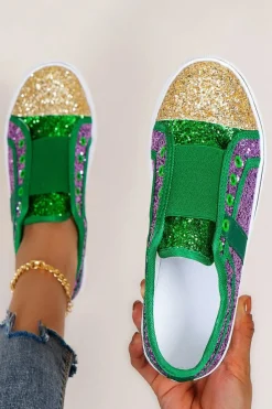 Hot Dear-Lover Sequin Color Block Slip-on Flat Shoes Green
