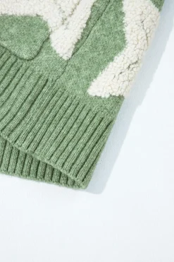 Discount Dear-Lover Sherpa Star Pattern Textured Sweater Cardigan with Pockets Green