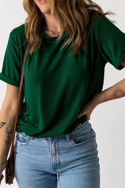 Clearance Dear-Lover Solid Color Crew Neck Tee Green