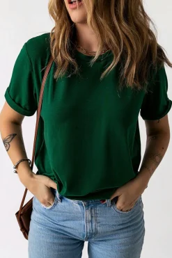 Clearance Dear-Lover Solid Color Crew Neck Tee Green