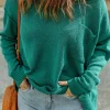 Fashion Dear-Lover Solid Color Off Shoulder Rib Knit Sweater with Pocket Green