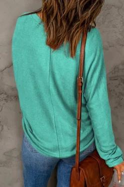 Best Dear-Lover Solid Color Patchwork Long Sleeve Top Green