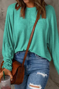 Best Dear-Lover Solid Color Patchwork Long Sleeve Top Green