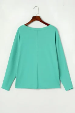 Best Dear-Lover Solid Color Patchwork Long Sleeve Top Green