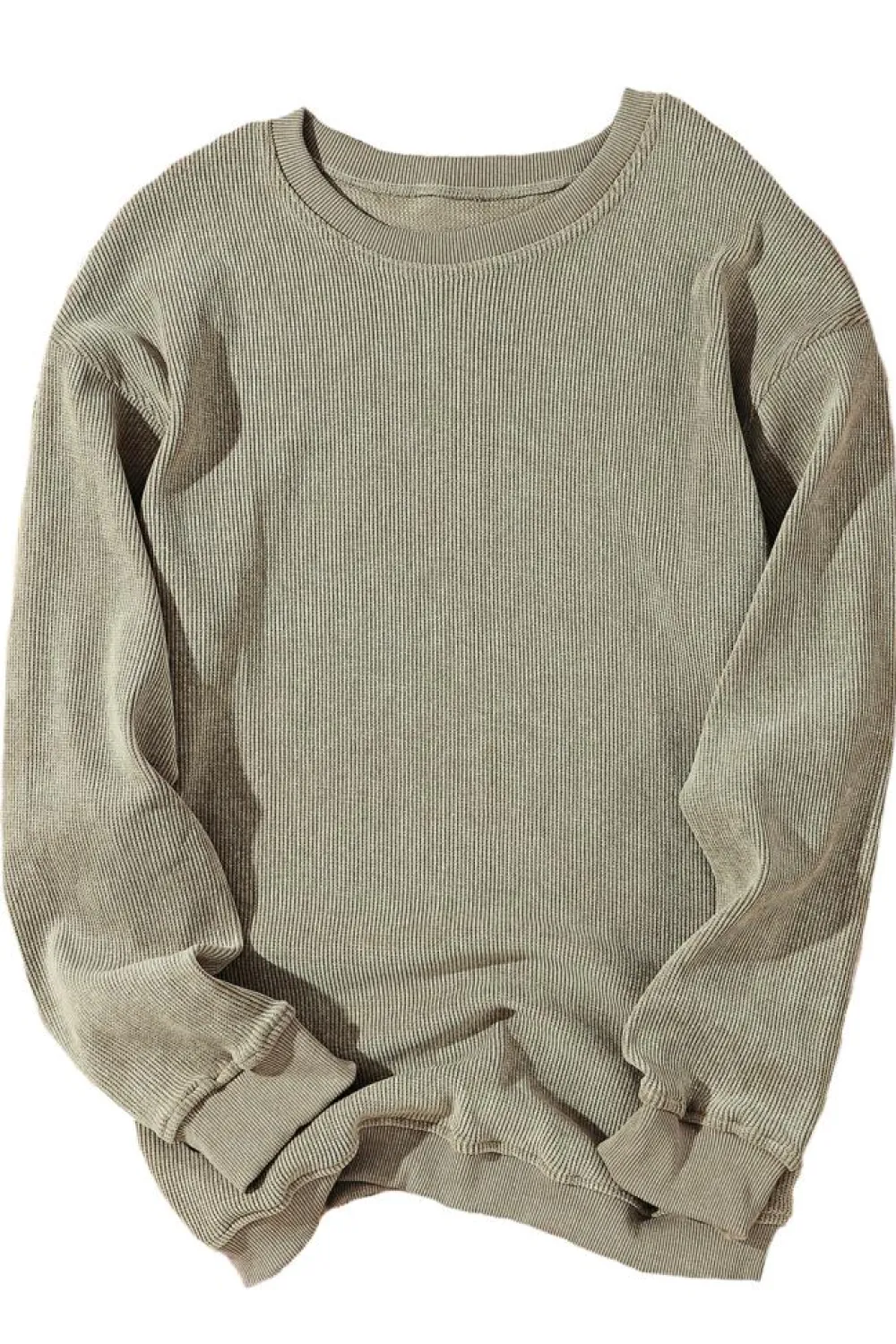 Best Dear-Lover Solid Ribbed Knit Round Neck Pullover Sweatshirt Green