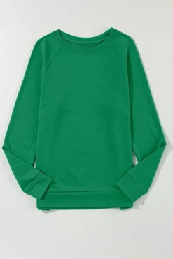 Hot Dear-Lover Solid Round Neck Raglan Sleeve Sweatshirt Green