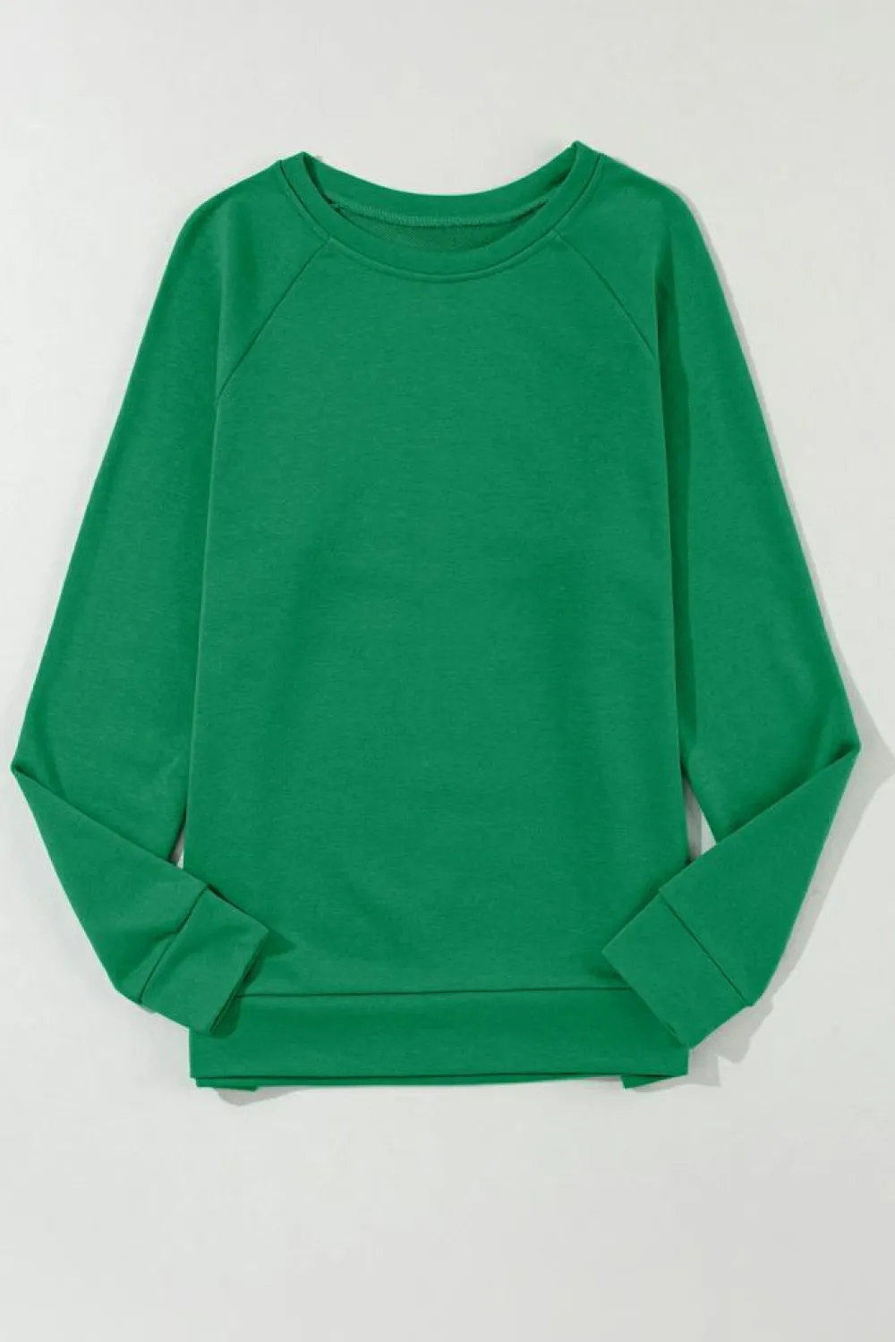 Hot Dear-Lover Solid Round Neck Raglan Sleeve Sweatshirt Green
