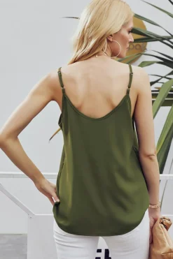 Fashion Dear-Lover Spaghetti Strap Buttoned Tank Top Green
