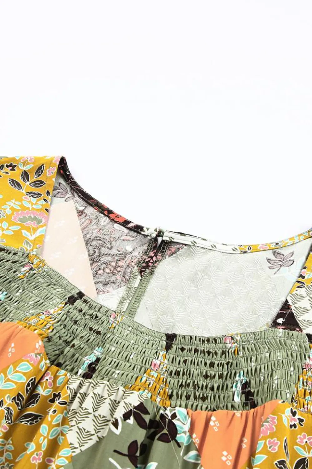 Clearance Dear-Lover Square Neck Mixed Print Blouse Green