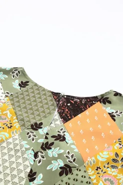Clearance Dear-Lover Square Neck Mixed Print Blouse Green