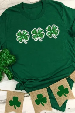 Online Dear-Lover St Patrick Clover Patch Sequin Graphic T-shirt Green