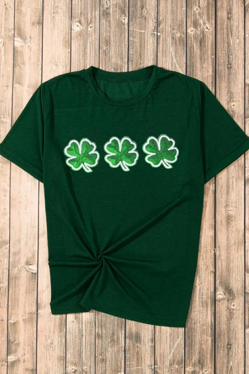 Online Dear-Lover St Patrick Clover Patch Sequin Graphic T-shirt Green