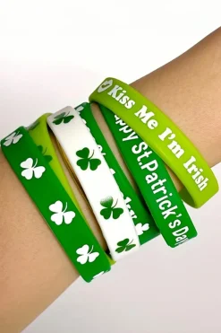 Outlet Dear-Lover St Patricks Shamrock Print Silicone Bracelet Green