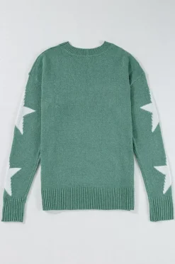Fashion Dear-Lover Star Pattern Drop Shoulder Sweater Green