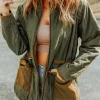 Sale Dear-Lover Stitching Quilted Drawstring Jacket Green