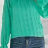 Fashion Dear-Lover Striking Pleated Flared Cuff Long Sleeve Blouse Green