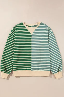 Clearance Dear-Lover Colorblock Drop Shoulder Oversize Sweatshirt Green Stripe
