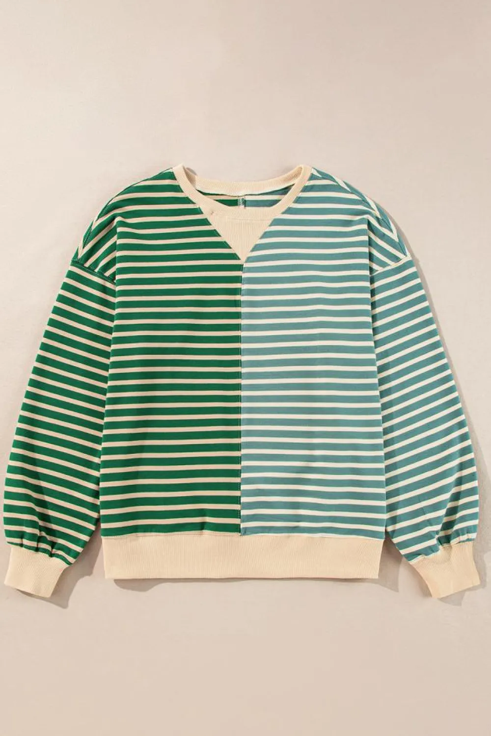 Clearance Dear-Lover Colorblock Drop Shoulder Oversize Sweatshirt Green Stripe