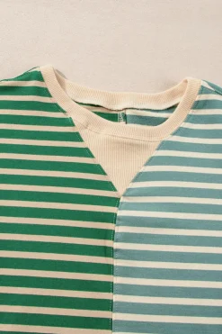 Clearance Dear-Lover Colorblock Drop Shoulder Oversize Sweatshirt Green Stripe