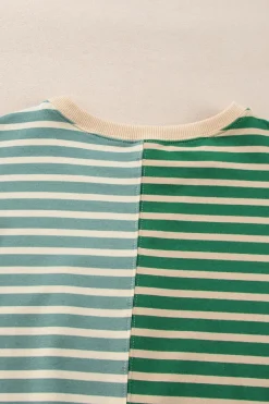 Clearance Dear-Lover Colorblock Drop Shoulder Oversize Sweatshirt Green Stripe