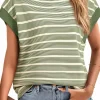 Clearance Dear-Lover Contrast Edge Short Batwing Sleeve T Shirt Green Stripe