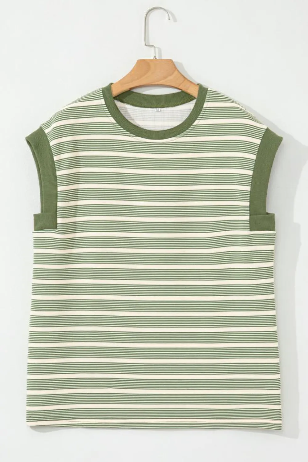 Clearance Dear-Lover Contrast Edge Short Batwing Sleeve T Shirt Green Stripe