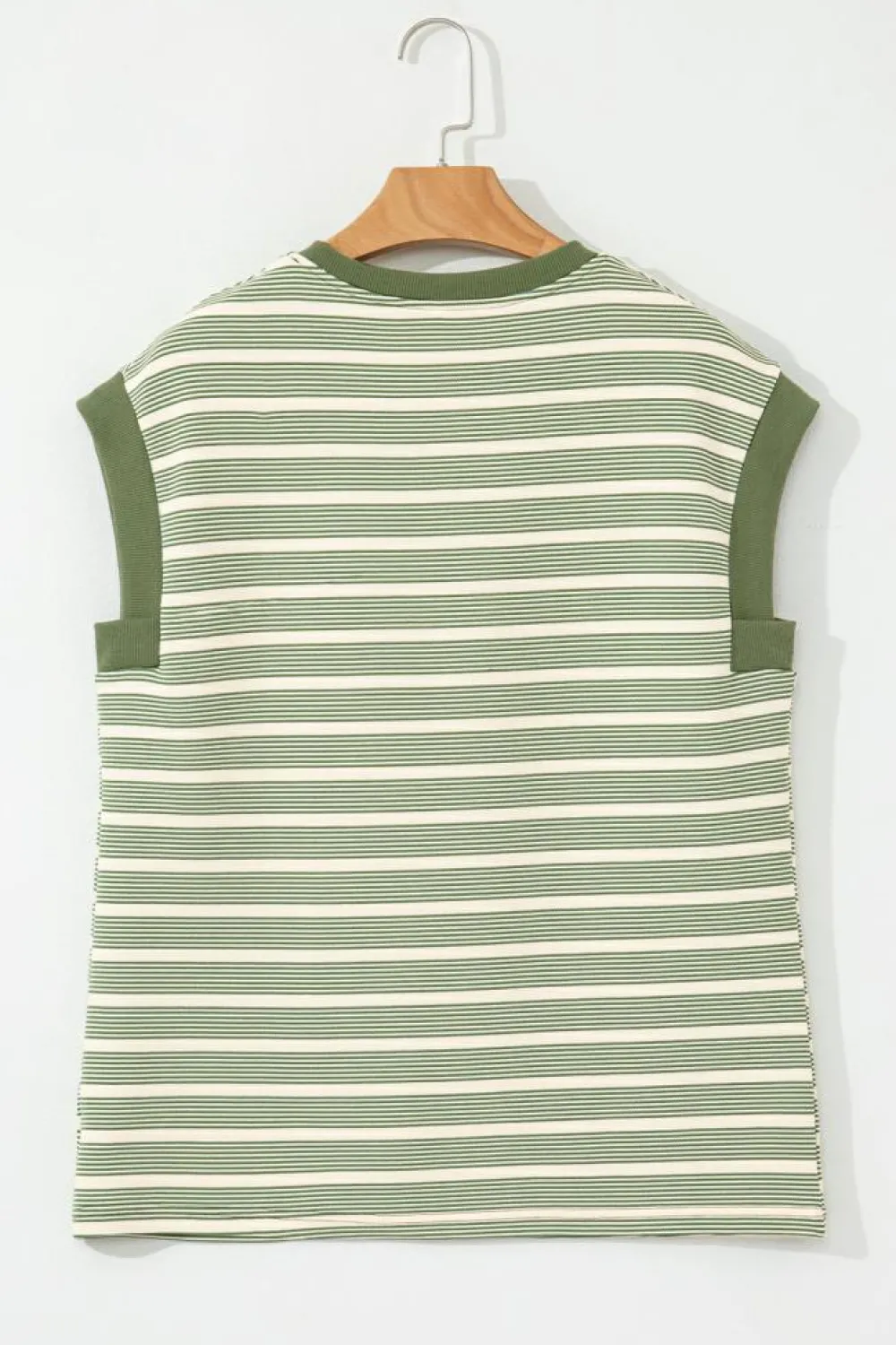 Clearance Dear-Lover Contrast Edge Short Batwing Sleeve T Shirt Green Stripe
