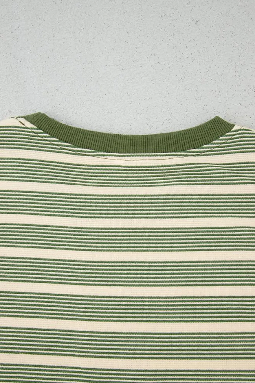 Clearance Dear-Lover Contrast Edge Short Batwing Sleeve T Shirt Green Stripe