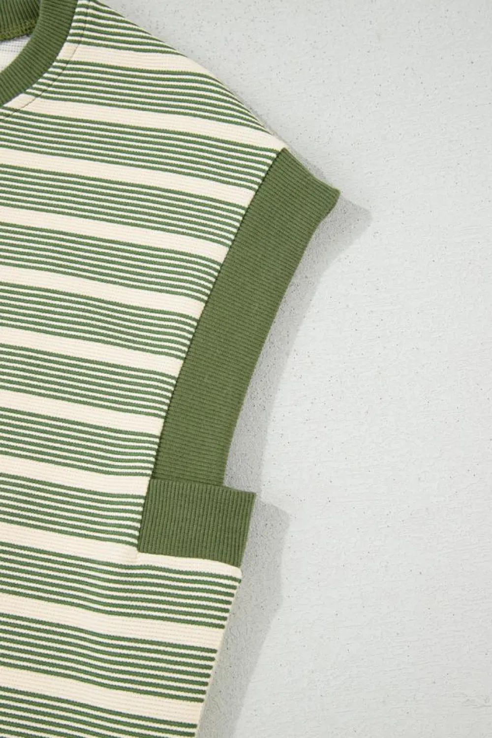 Clearance Dear-Lover Contrast Edge Short Batwing Sleeve T Shirt Green Stripe
