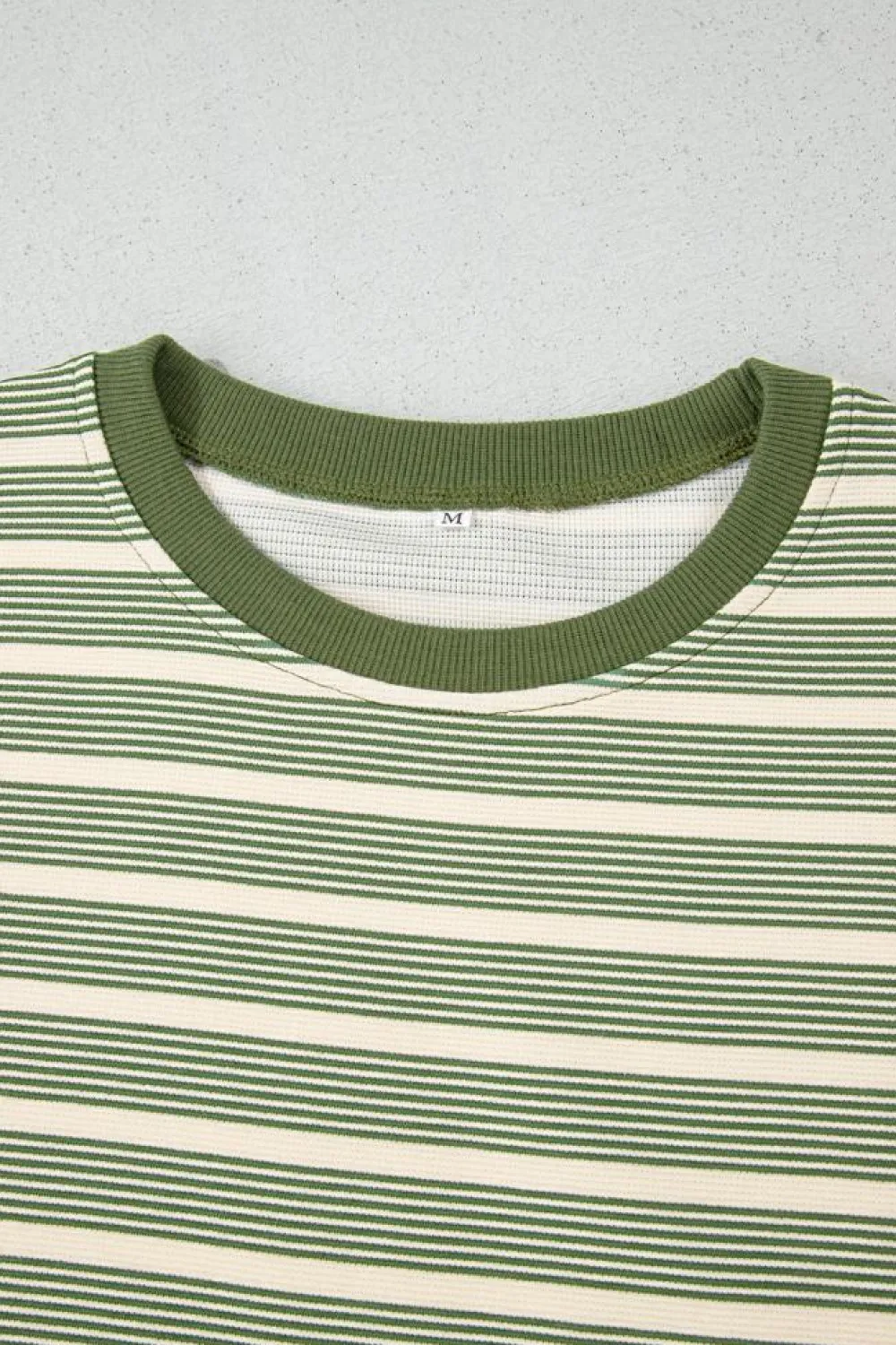 Clearance Dear-Lover Contrast Edge Short Batwing Sleeve T Shirt Green Stripe