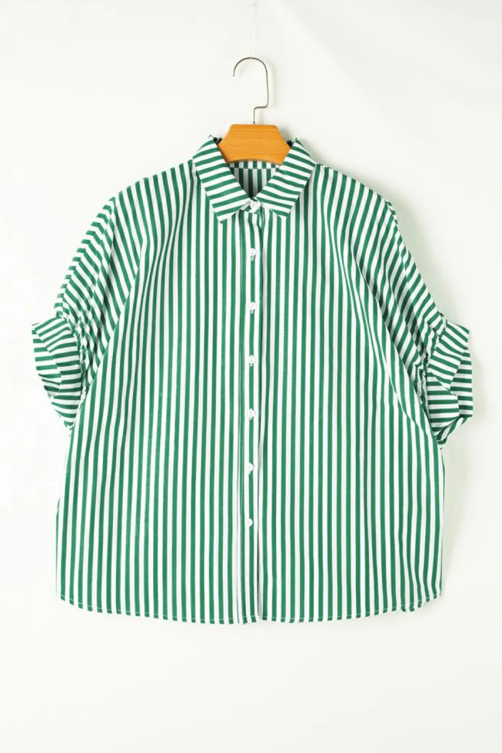 Sale Dear-Lover Dolman Sleeve Oversize Shirt Green Stripe