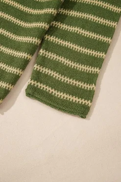 Discount Dear-Lover Drop Shoulder Casual Sweater Green Stripe