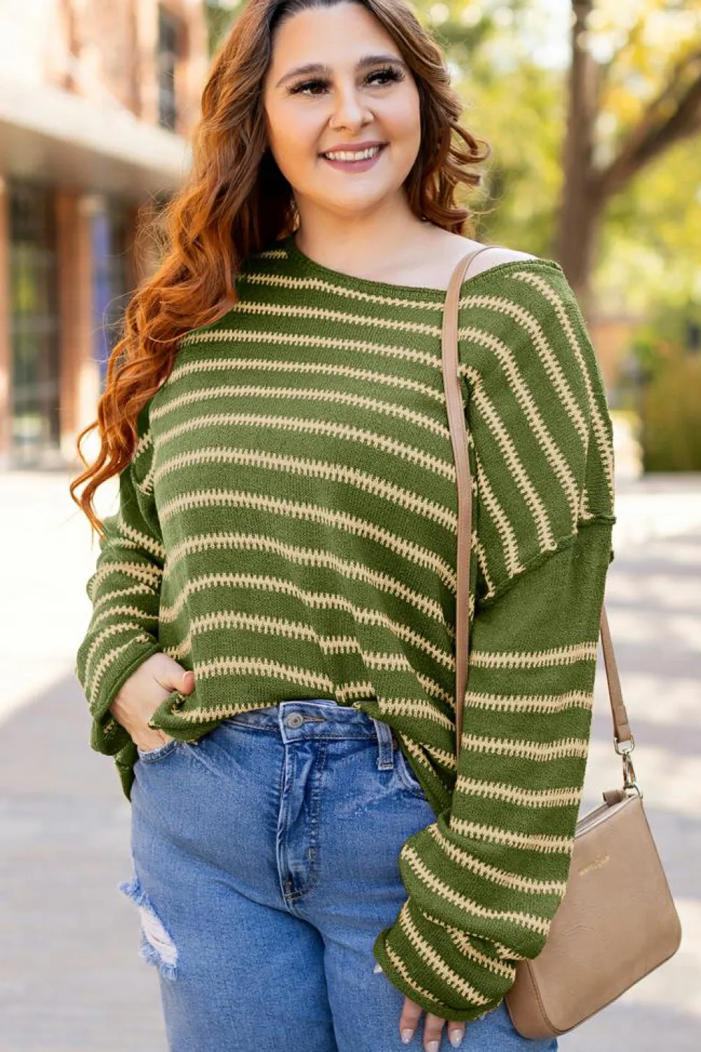 Discount Dear-Lover Drop Shoulder Casual Sweater Green Stripe