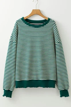 Sale Dear-Lover Loose Drop Shoulder Long Sleeve Top Green Stripe