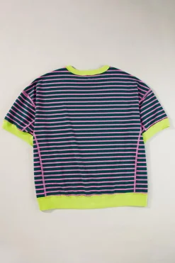 New Dear-Lover Oversized Contrast Trim Exposed Seam High Low T Shirt Green Stripe