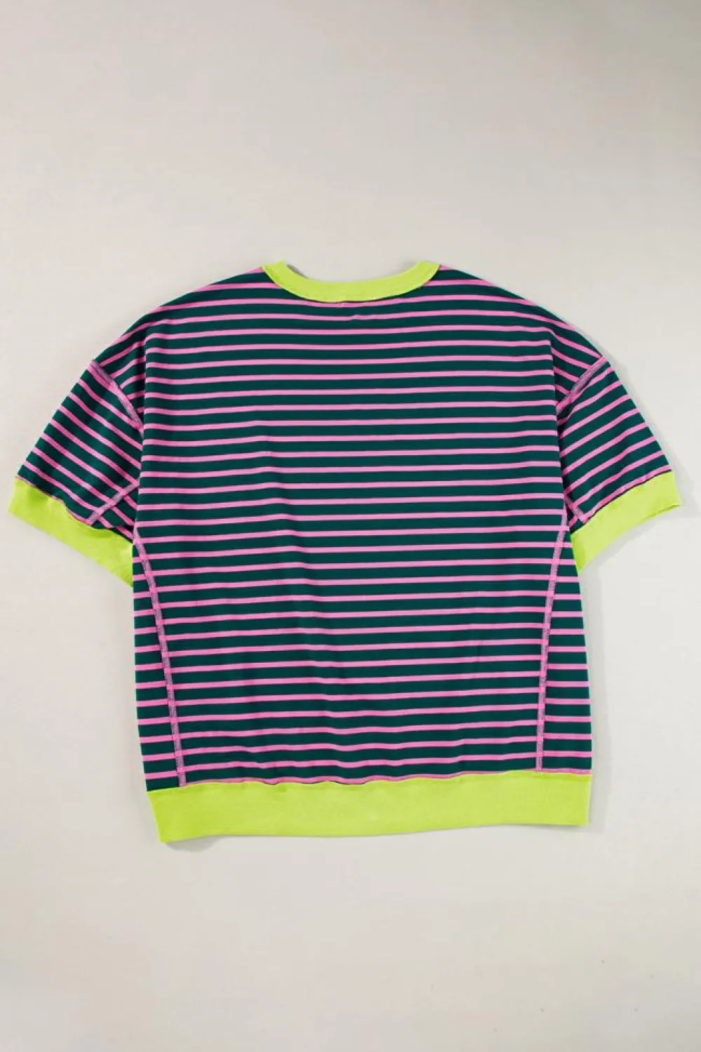 New Dear-Lover Oversized Contrast Trim Exposed Seam High Low T Shirt Green Stripe