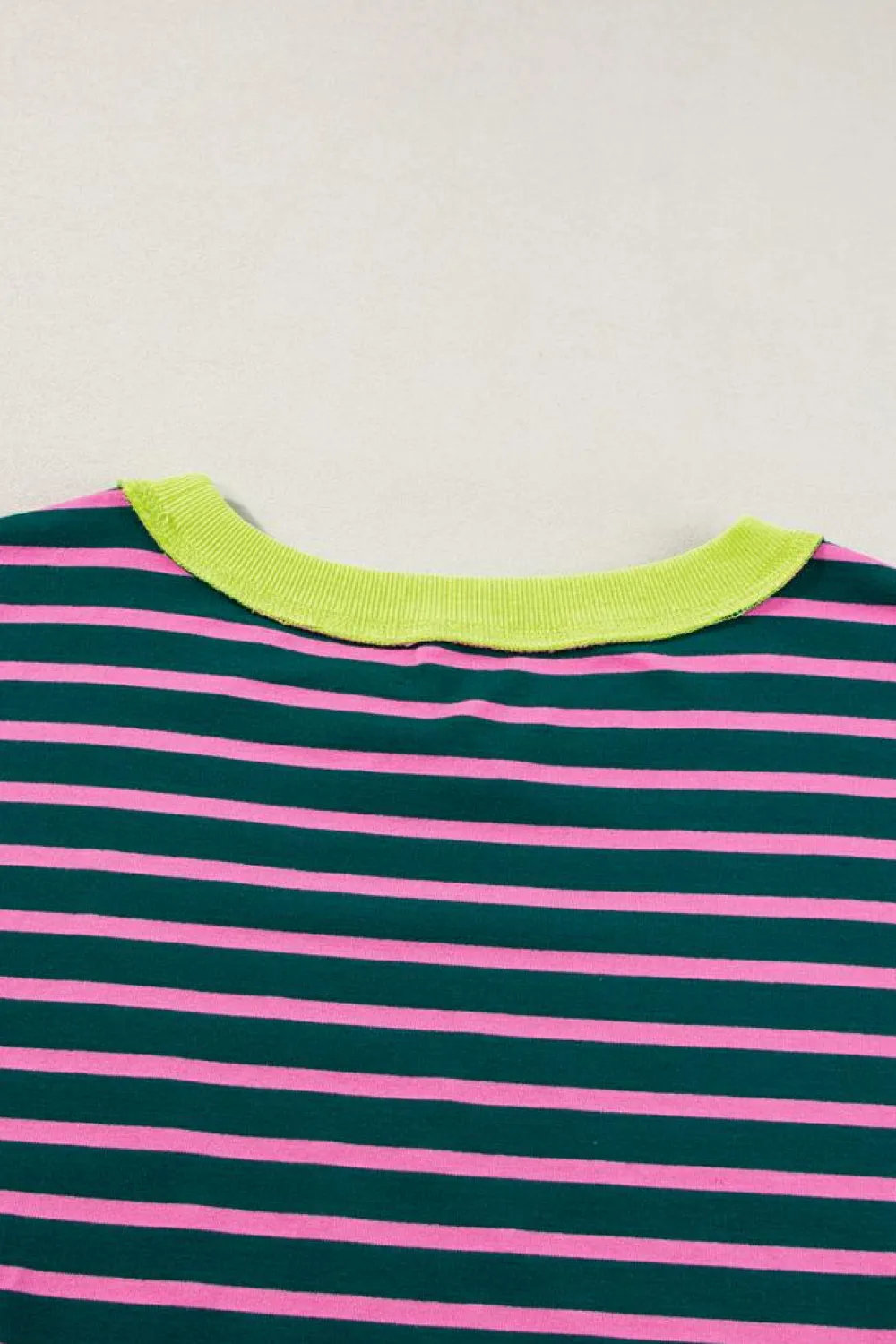 New Dear-Lover Oversized Contrast Trim Exposed Seam High Low T Shirt Green Stripe