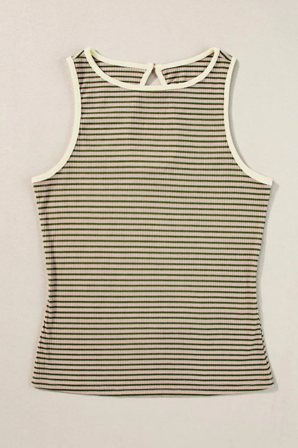 New Dear-Lover Striped Print Ribbed Knit Sleeveless Top Green Stripe