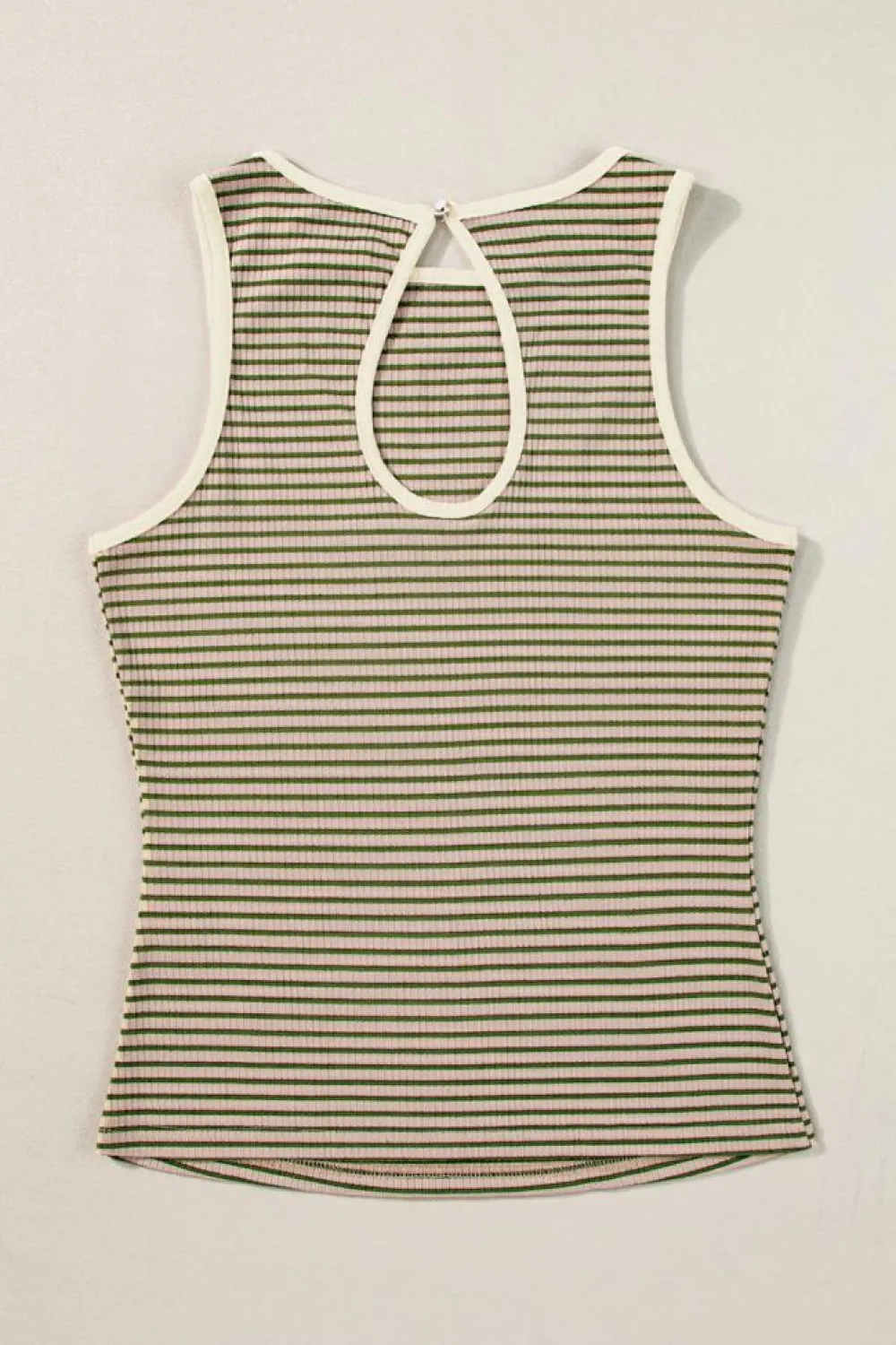 New Dear-Lover Striped Print Ribbed Knit Sleeveless Top Green Stripe