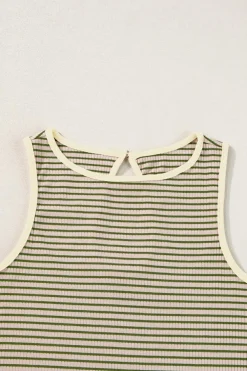 New Dear-Lover Striped Print Ribbed Knit Sleeveless Top Green Stripe
