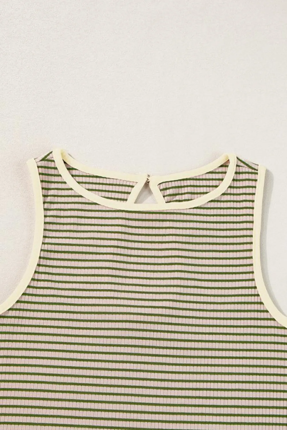 New Dear-Lover Striped Print Ribbed Knit Sleeveless Top Green Stripe