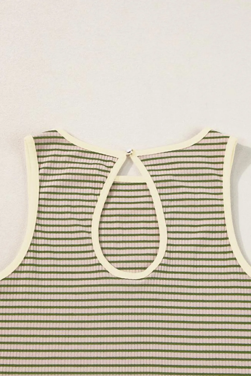 New Dear-Lover Striped Print Ribbed Knit Sleeveless Top Green Stripe