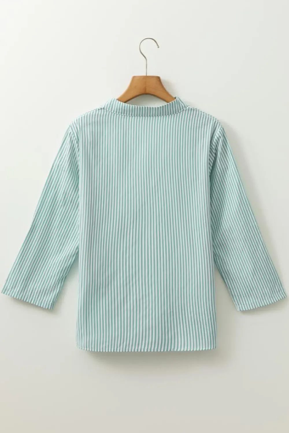 New Dear-Lover V Neck Roll Up Sleeve Pocket Patched Classic Shirt Green Stripe