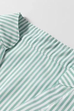 New Dear-Lover V Neck Roll Up Sleeve Pocket Patched Classic Shirt Green Stripe