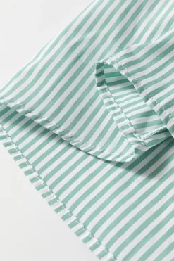 New Dear-Lover V Neck Roll Up Sleeve Pocket Patched Classic Shirt Green Stripe