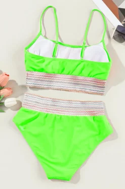 Outlet Dear-Lover Striped Patchwork Spaghetti Strap High Waist Bikini Swimsuit Green