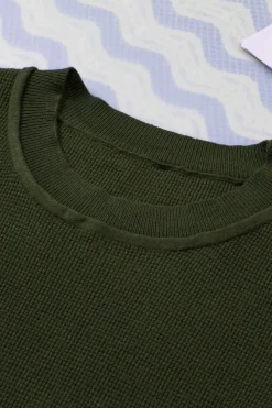 Discount Dear-Lover Striped Sleeve Plain Knit Sweater Green