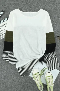Discount Dear-Lover Stylish Colorblock Splicing Stripes Top Green