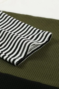 Discount Dear-Lover Stylish Colorblock Splicing Stripes Top Green